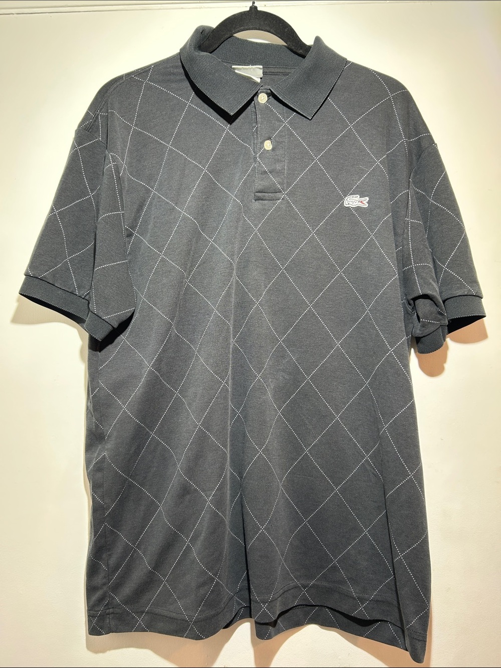 Lacoste Men's Charcoal Gray Argyle Pique Polo Size 7